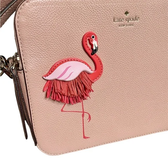 Kate Spade By the Pool Flamingo Novelty Triple Compartment Pink Crossbody Bag - Picture 3 of 10